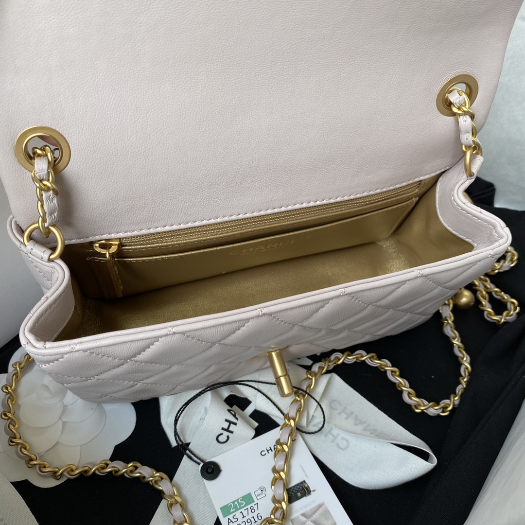Ch**el MINI FLAP BAG SHINY CALFSKIN & gold-TONE METAL LIGHT pink 4.7 × 7.8 × 2.3 in