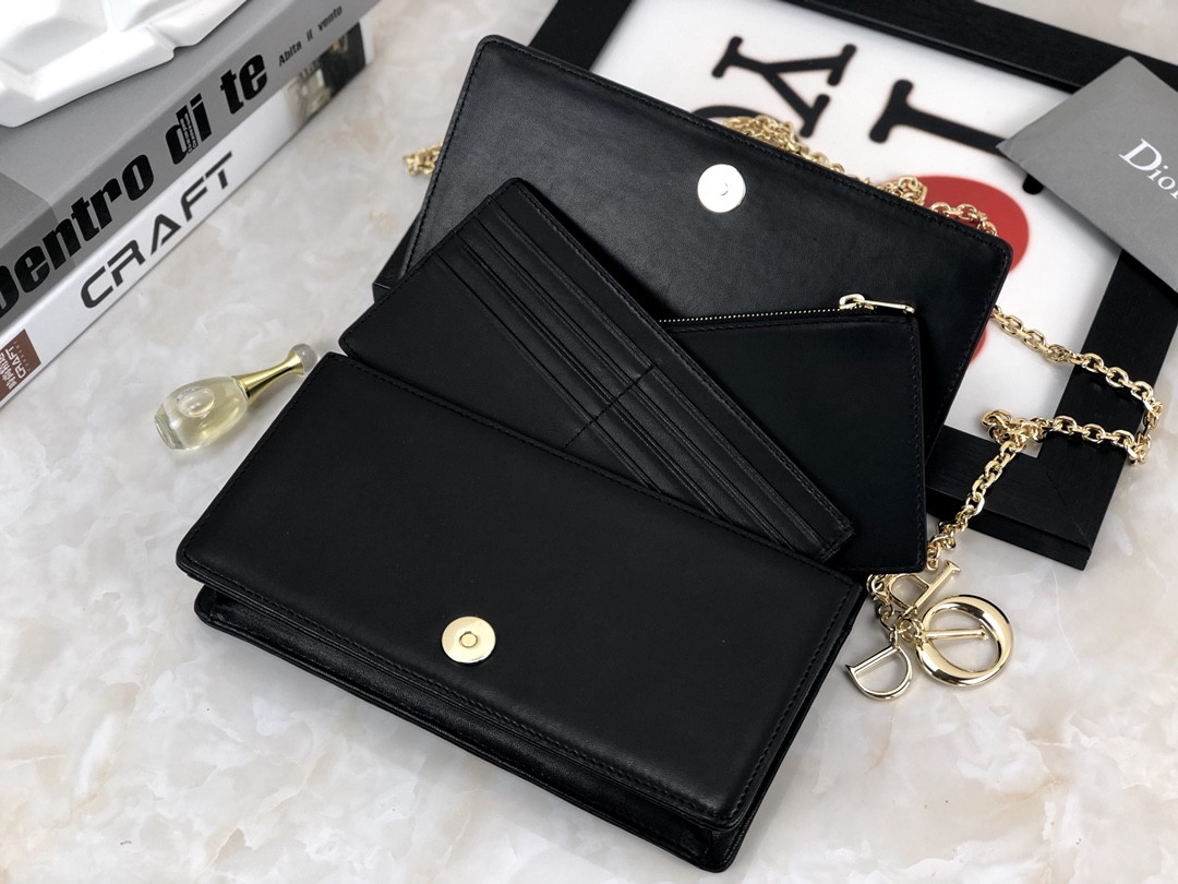 Lady D10r Pouch Black Cannage 8.5 x 4.5 x 1 inches