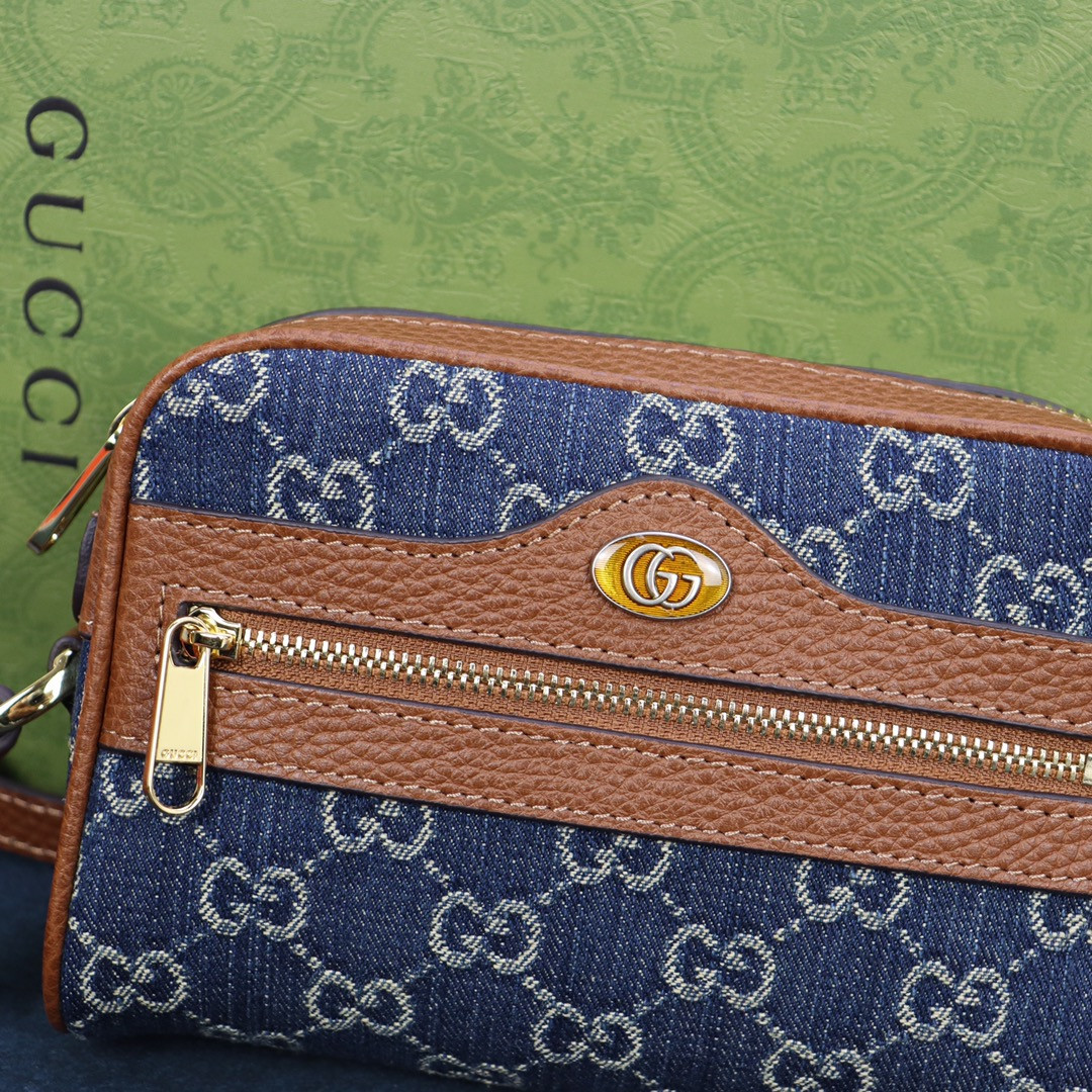 gvc*1 ophidia gg mini top handle bag De*1m blue 6.8 w x 4.7 h x 2.1 d