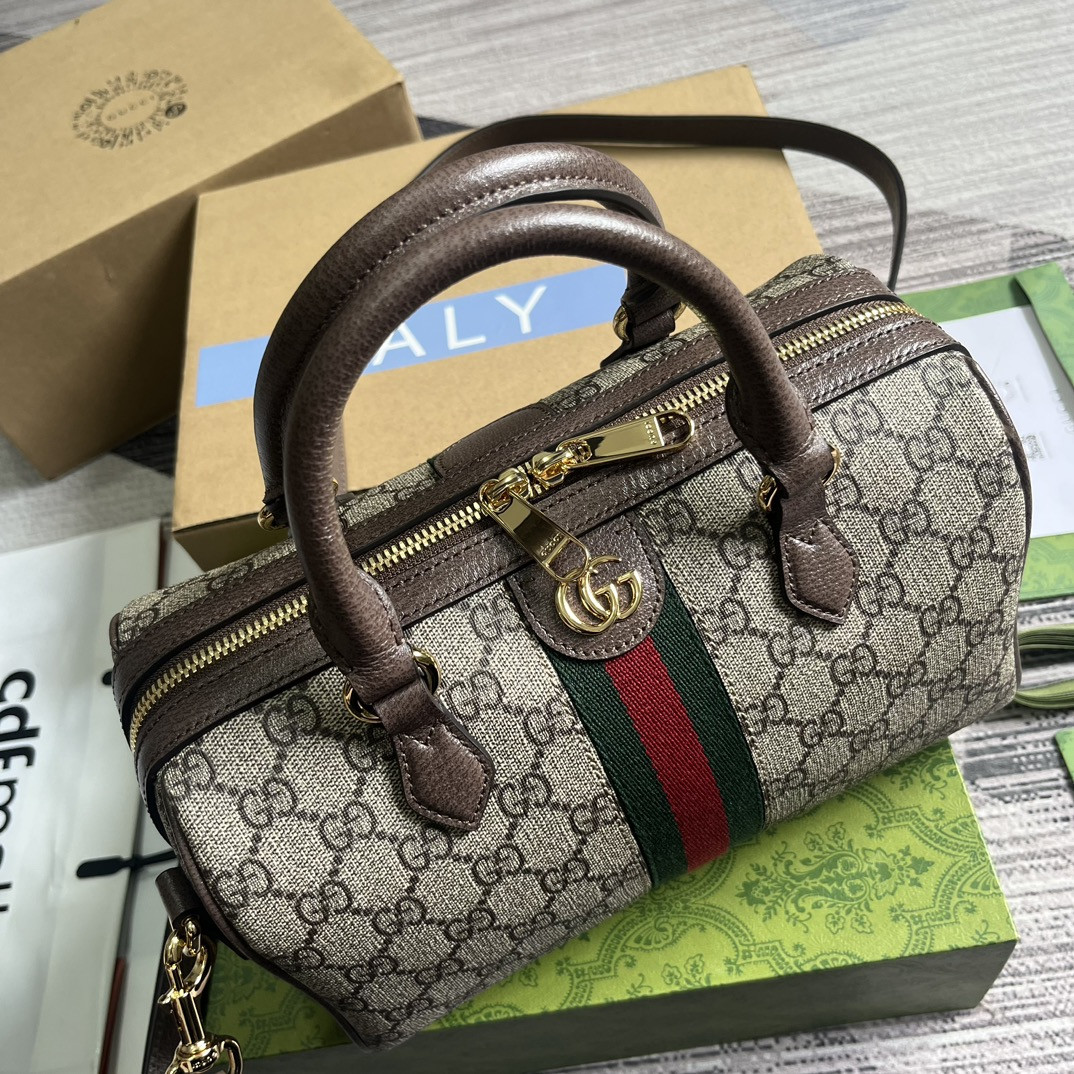 Gvc*1 OPHIDIA GG MINI TOP HANDLE BAG Beige and brown 8.4"W x 5.5"H x 4.5"D
