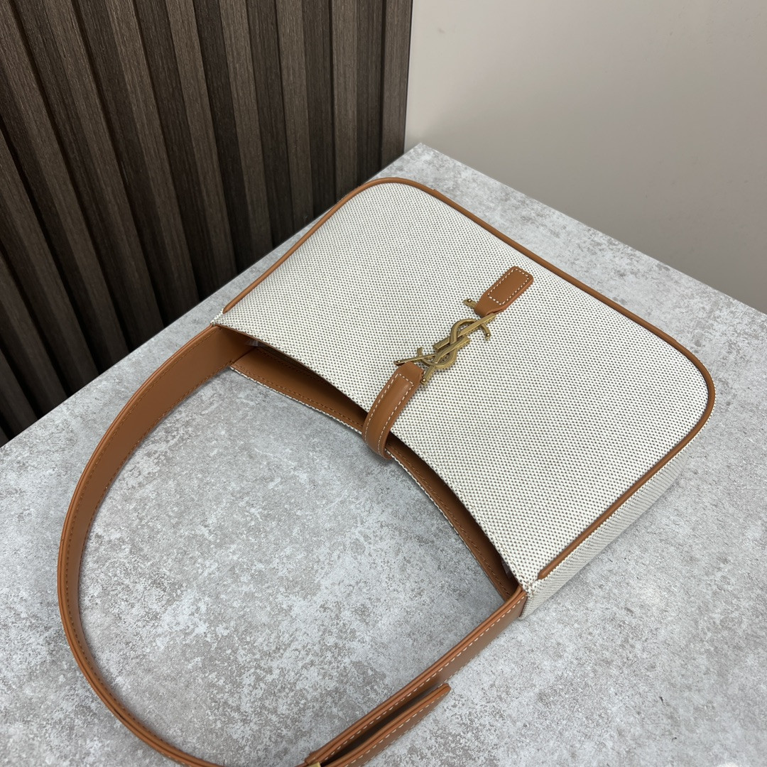 y51 le 5 À 7 in canvas and leather grege and bR1ck 9 x 6.3 x 2.5 inches