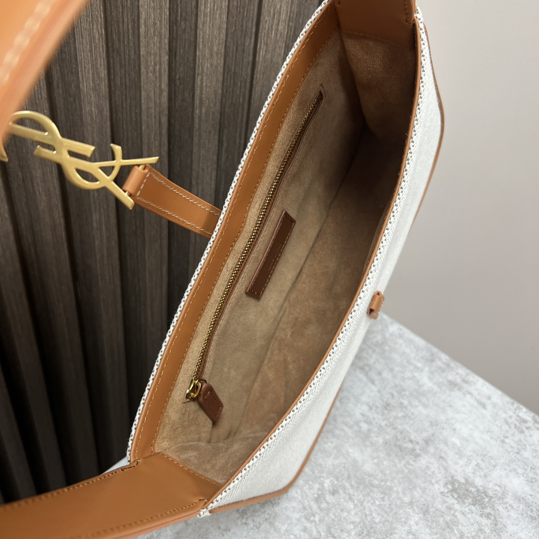 y51 le 5 À 7 in canvas and leather grege and bR1ck 9 x 6.3 x 2.5 inches