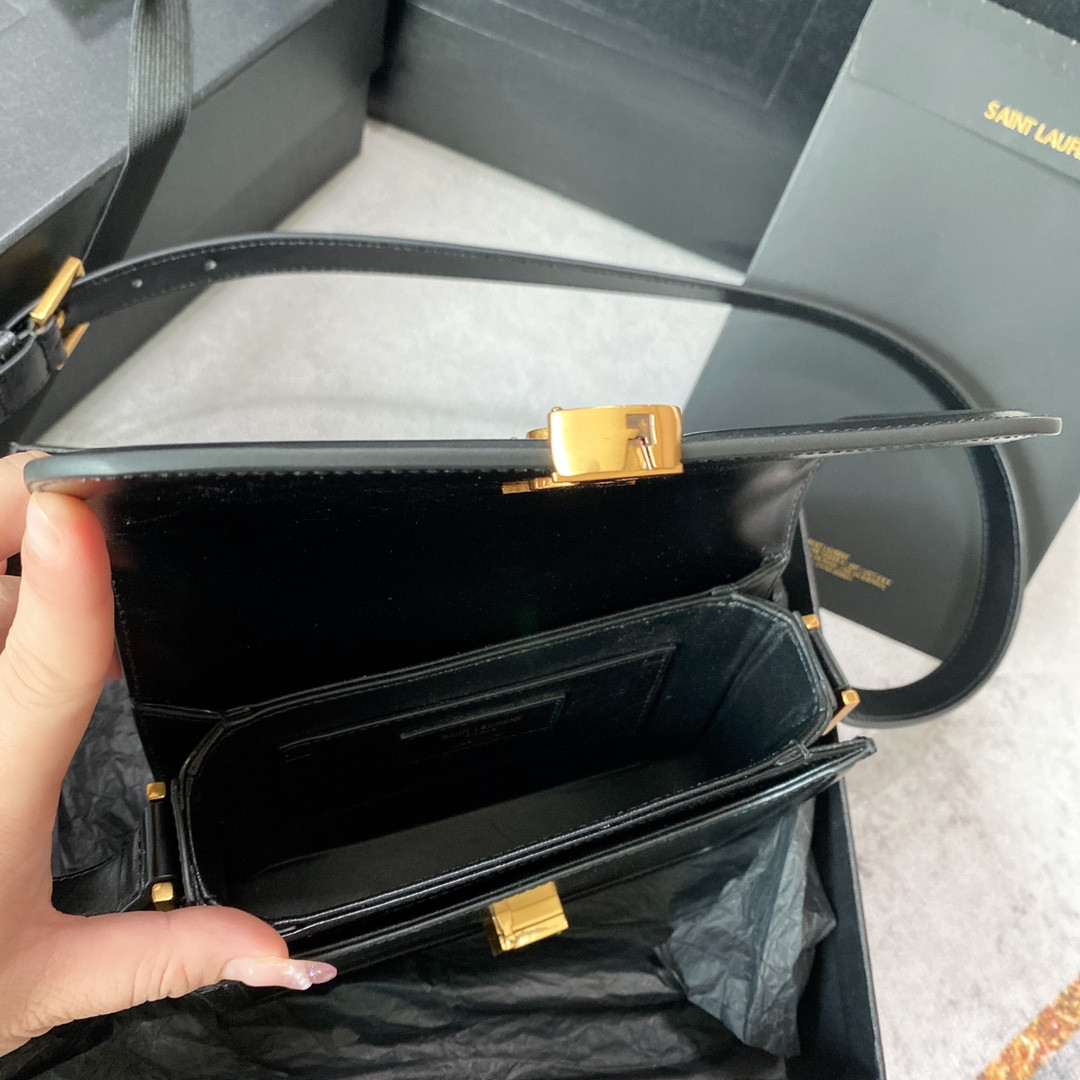 Y51 SOLFERINO SMALL SATCHEL IN BOX Sa1nt Lau*nt BLACK 7.4 X 5.1 X 1.9 INCHES