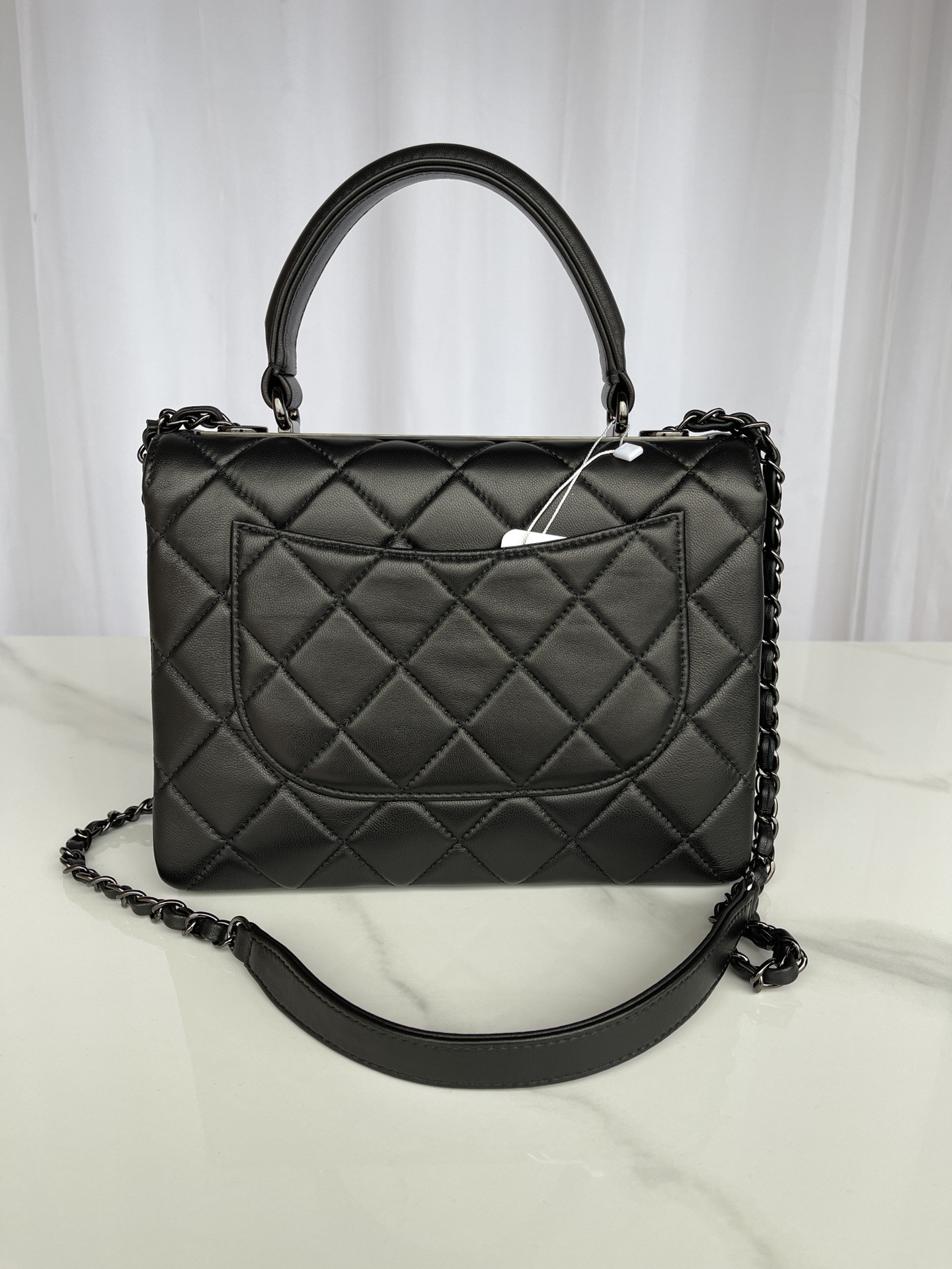 Ch**el FLAP BAG WITH TOP HANDLE BLACK 6.6 × 9.8 × 4.7 in