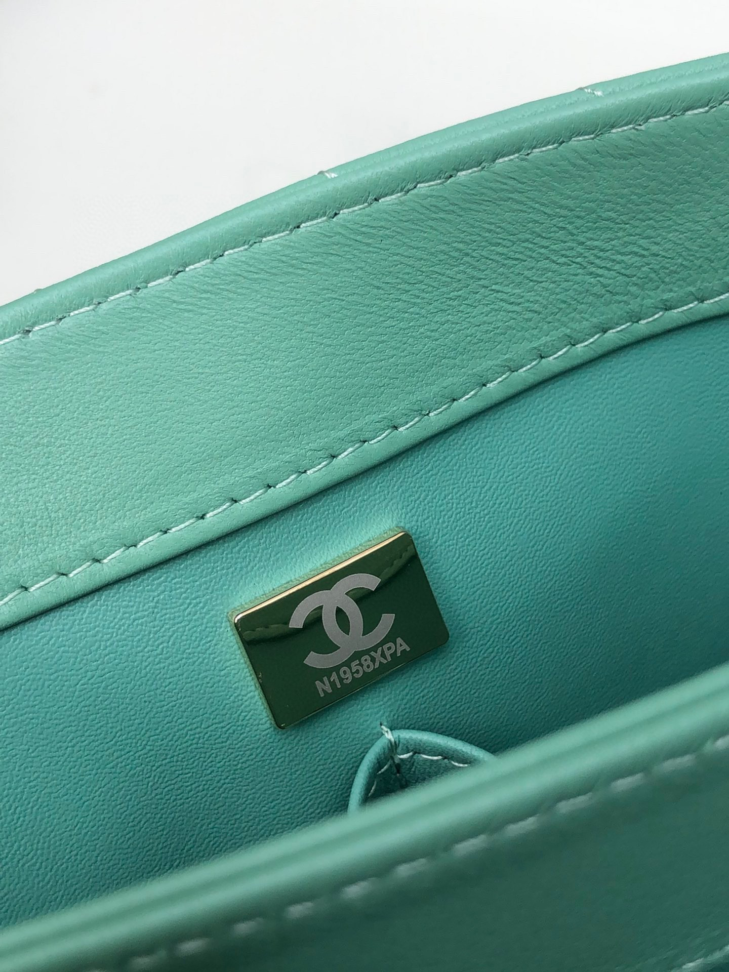 Ch**el FLAP BAG WITH TOP HANDLE BLUE 6.6 × 9.8 × 4.7 in