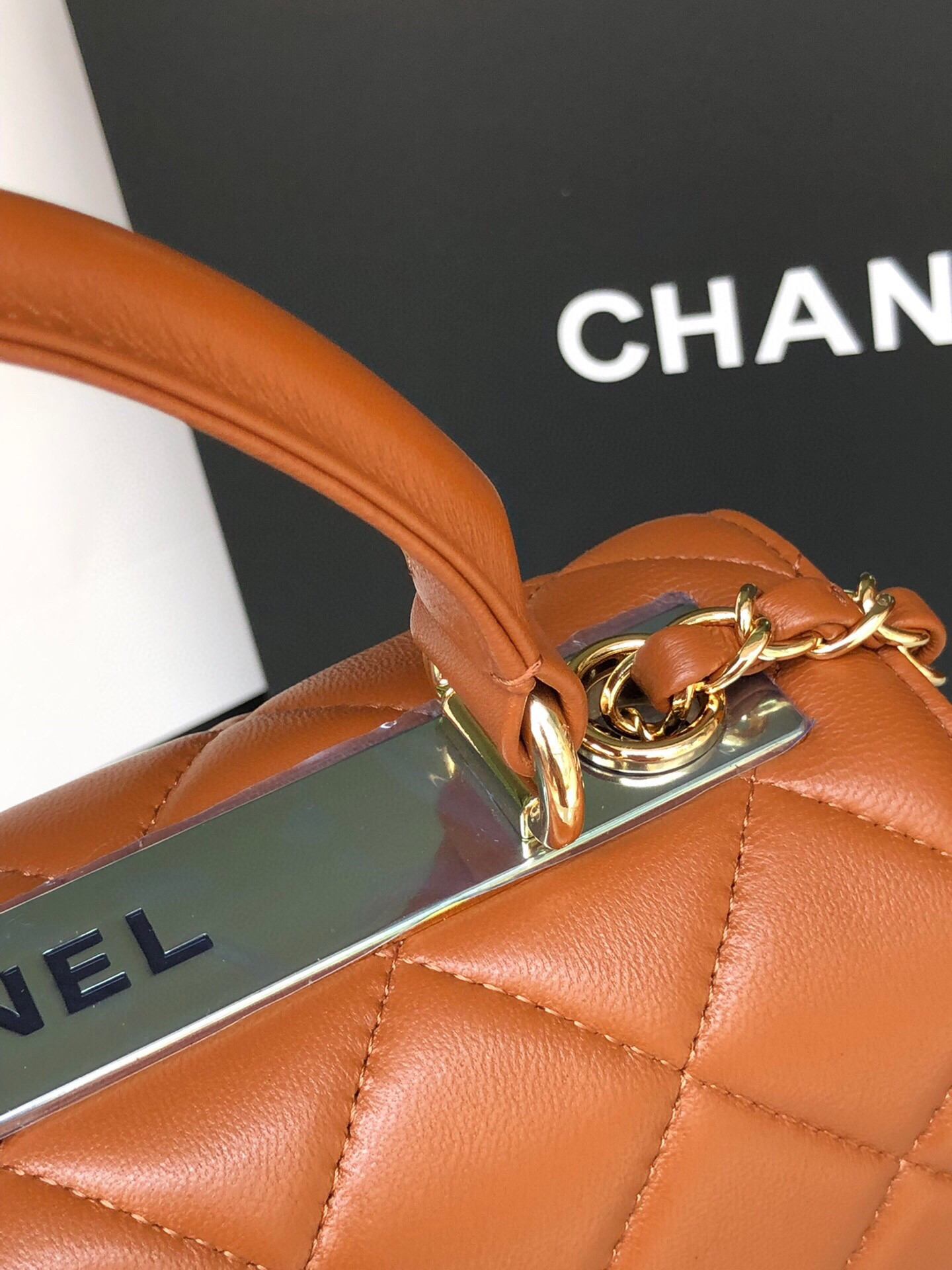 Ch**el FLAP BAG WITH TOP HANDLE 6.6 × 9.8 × 4.7 in