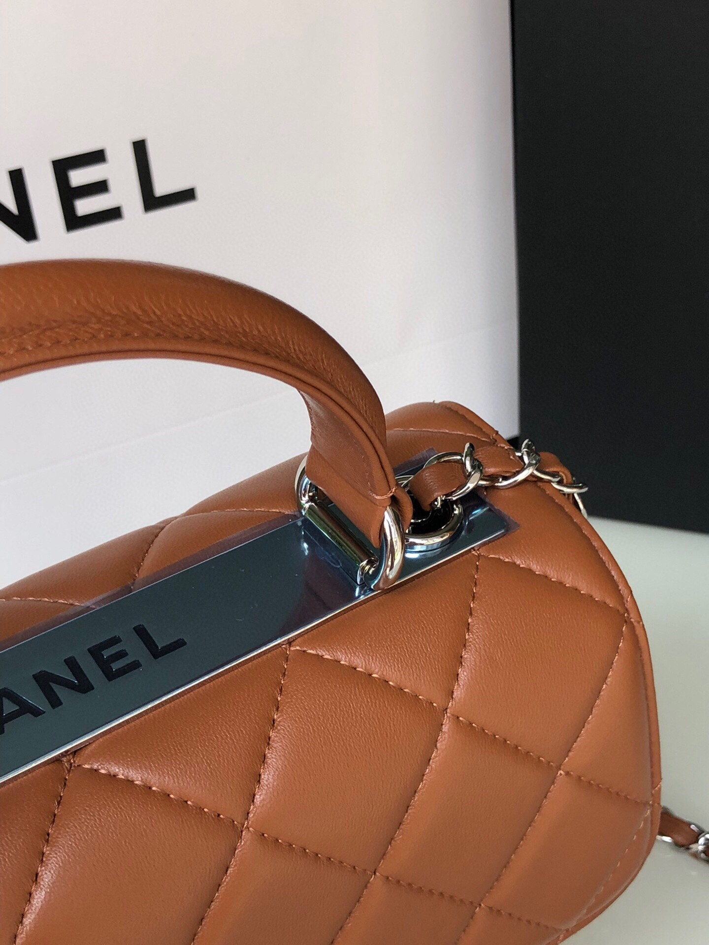 Ch**el FLAP BAG WITH TOP HANDLE 6.6 × 9.8 × 4.7 in