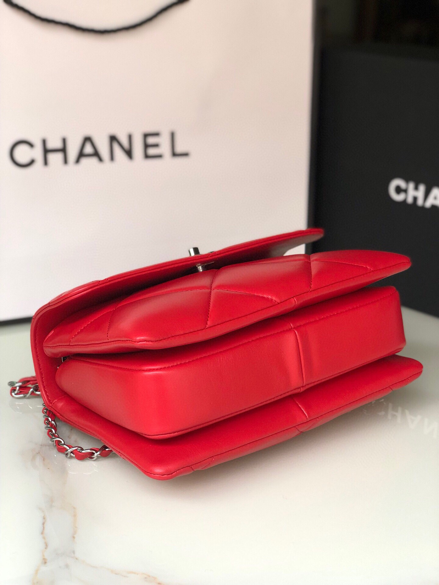 Ch**el FLAP BAG WITH TOP HANDLE 6.6 × 9.8 × 4.7 in