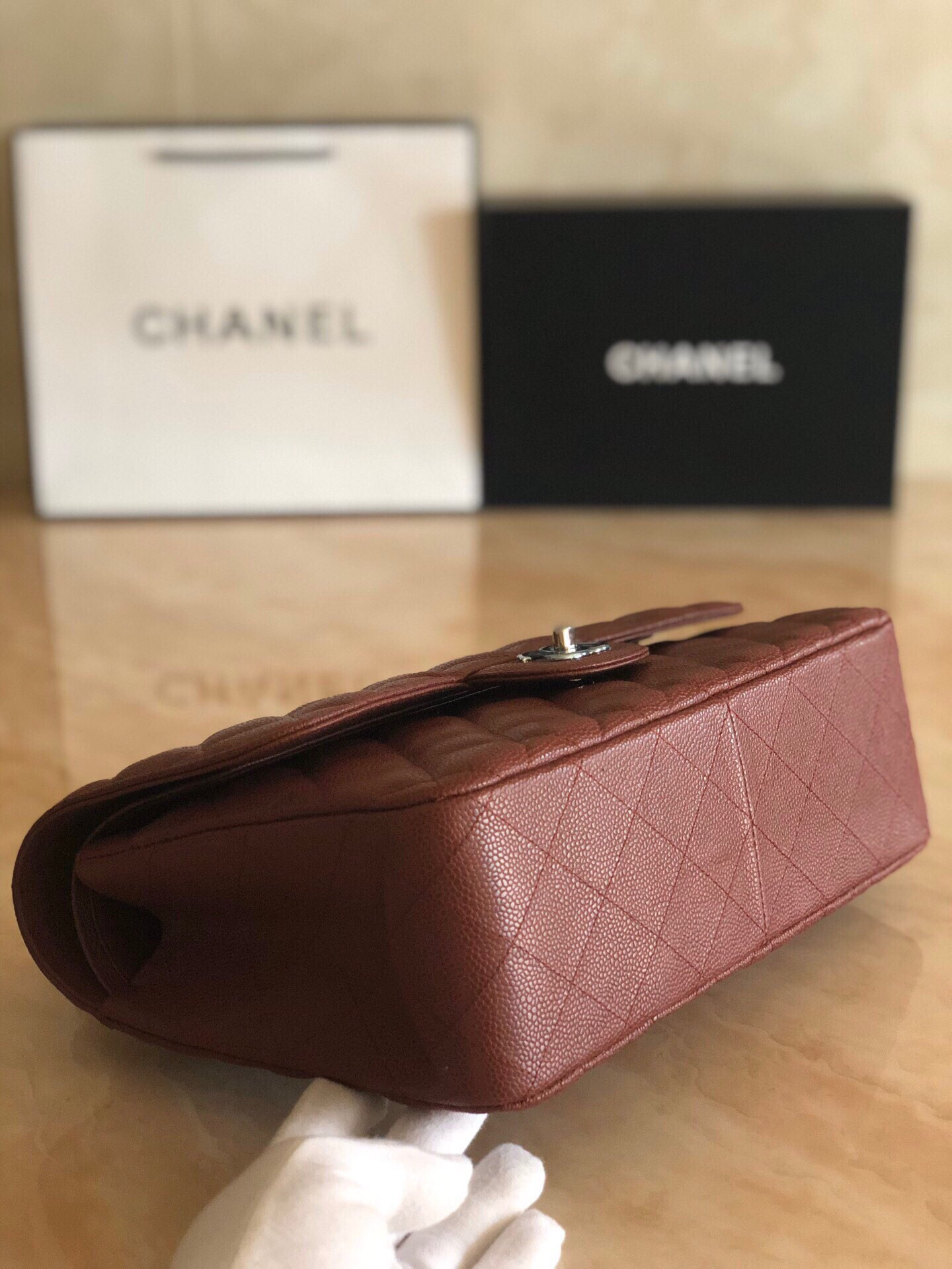 Ch**el Classic Flap Jumbo 30cm CF Silver Hardware 7.6 × 11.7 × 3.9 in