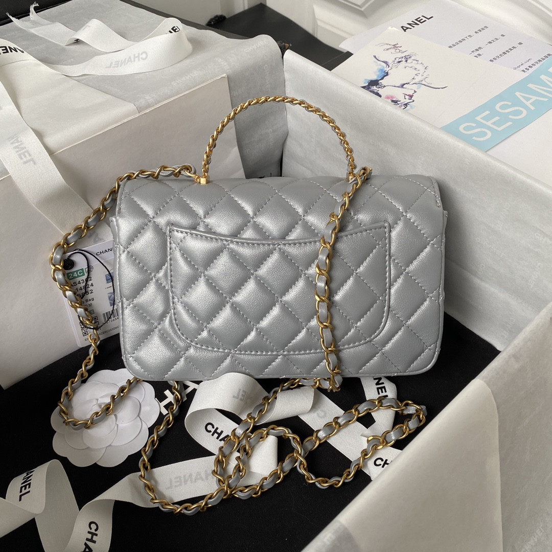 Ch**el MINI CLASSIC HANDBAG WITH TOP HANDLE 12 × 20 × 6 CM