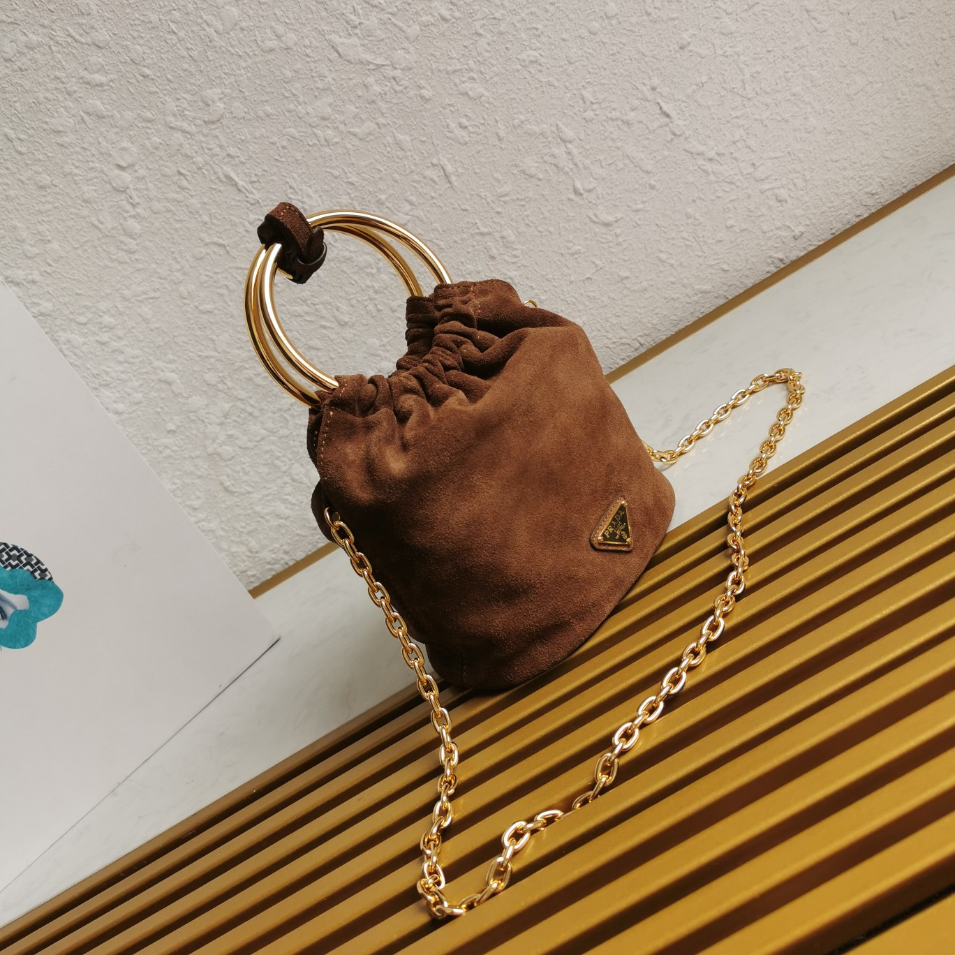 Pra*a Velvet mini-bag with nappa leather details 15x19x8cm
