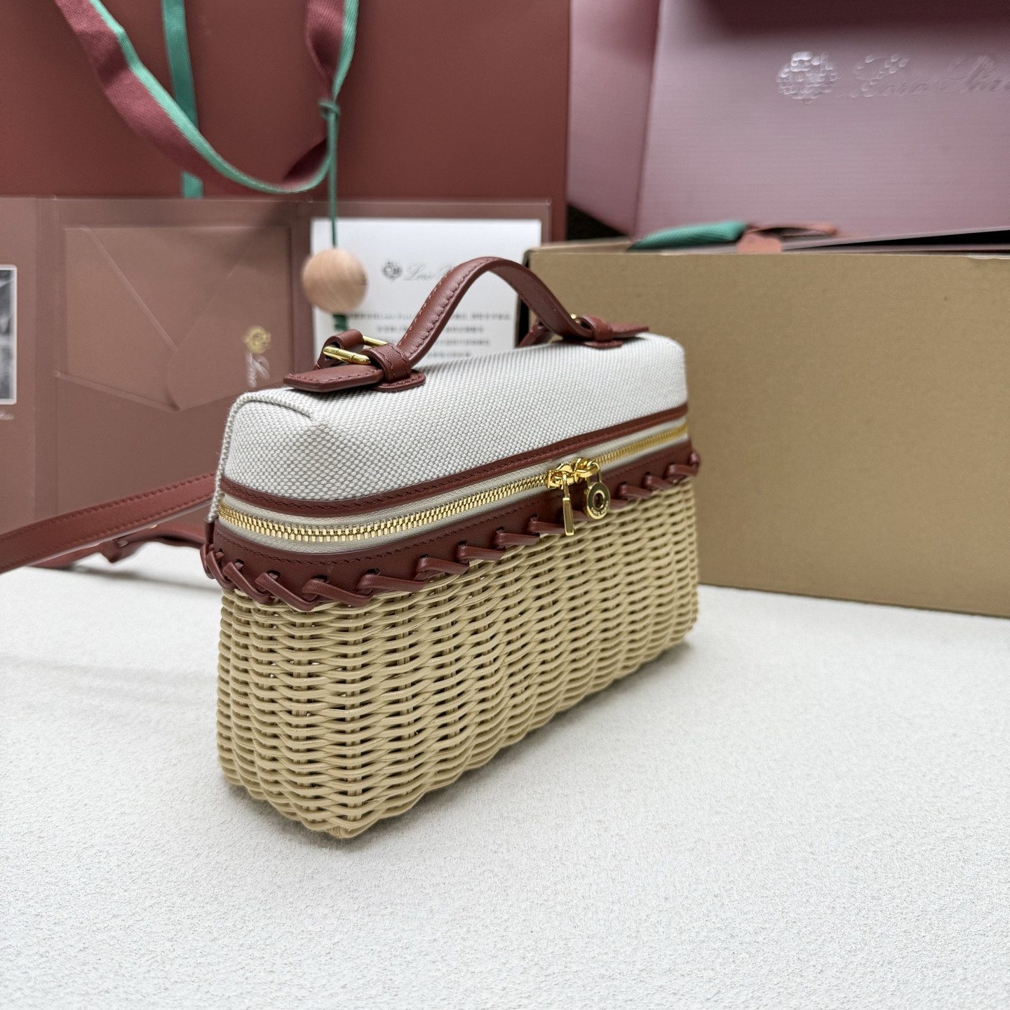 L0r0 P1ana extra pocket l19 wicker bag 19 x 11.5 x 7cm