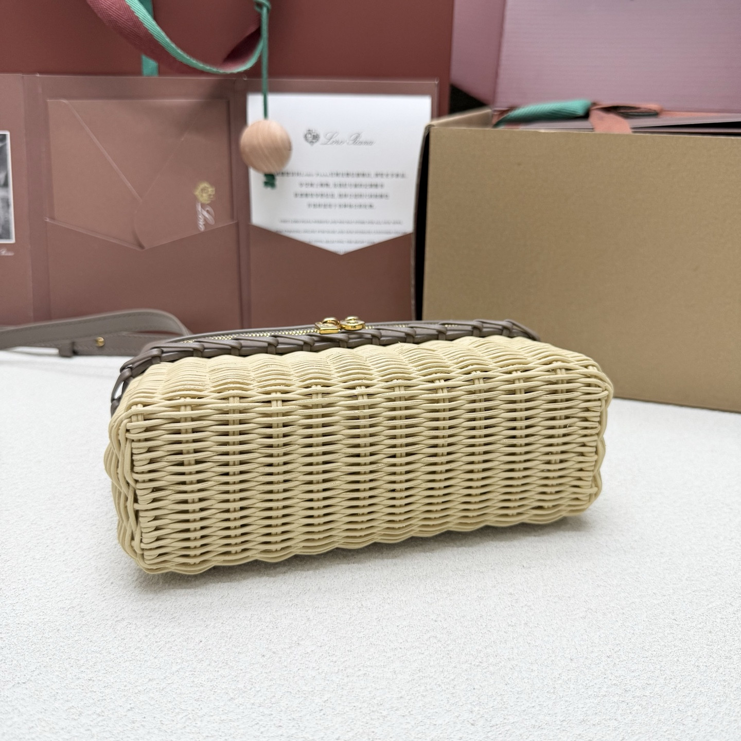 L0r0 P1ana extra pocket l19 wicker bag 19 x 11.5 x 7cm